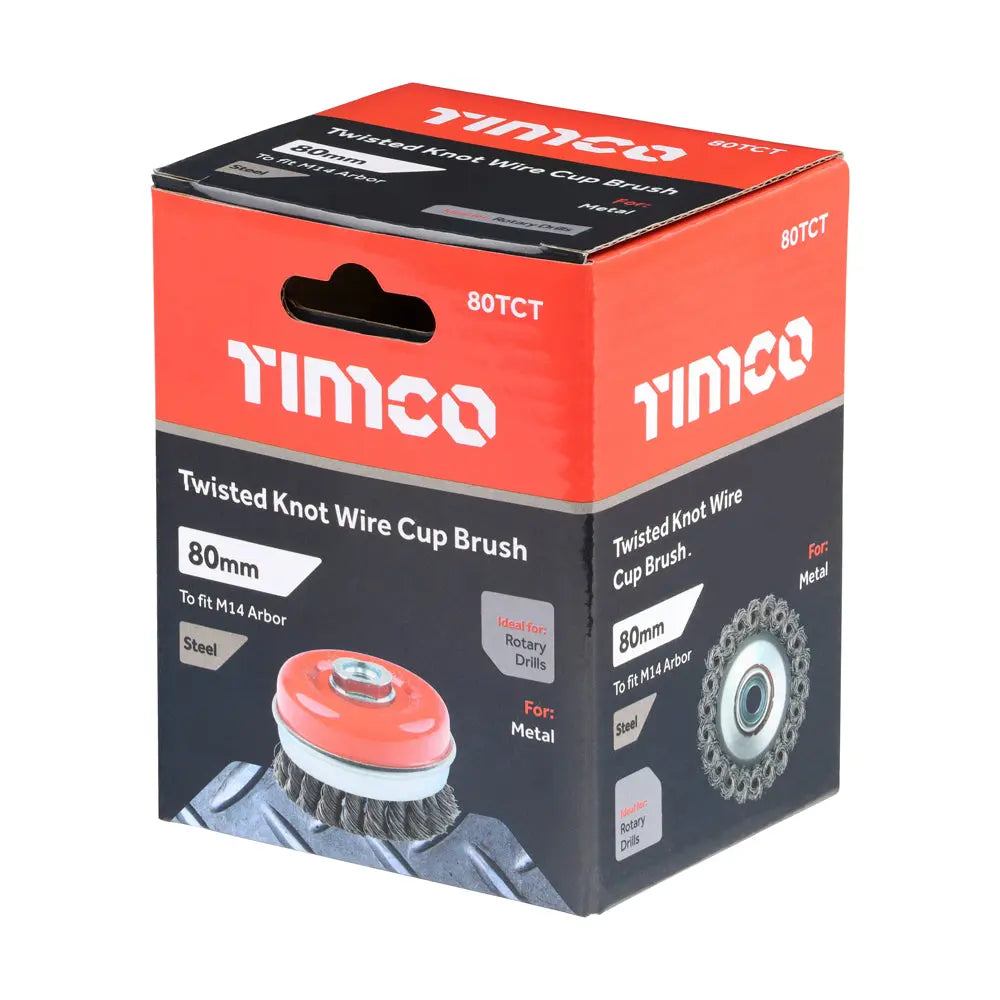 Timco Angle Grinder Cup Brush - Twisted Knot Steel Wire | 80mm Timco