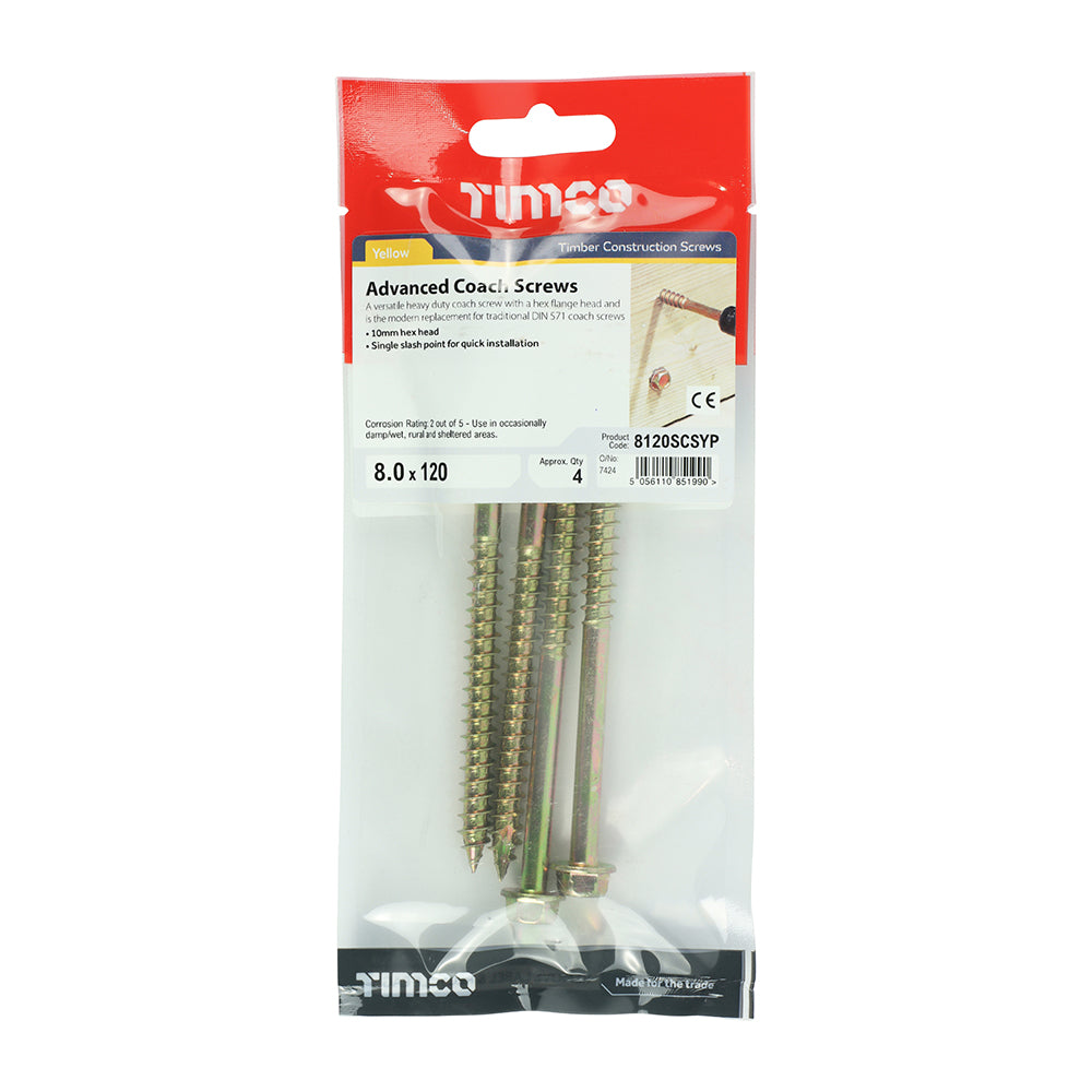 Solo Coach Screw ZYP - 8.0 x 120 | TIMpac of 4
