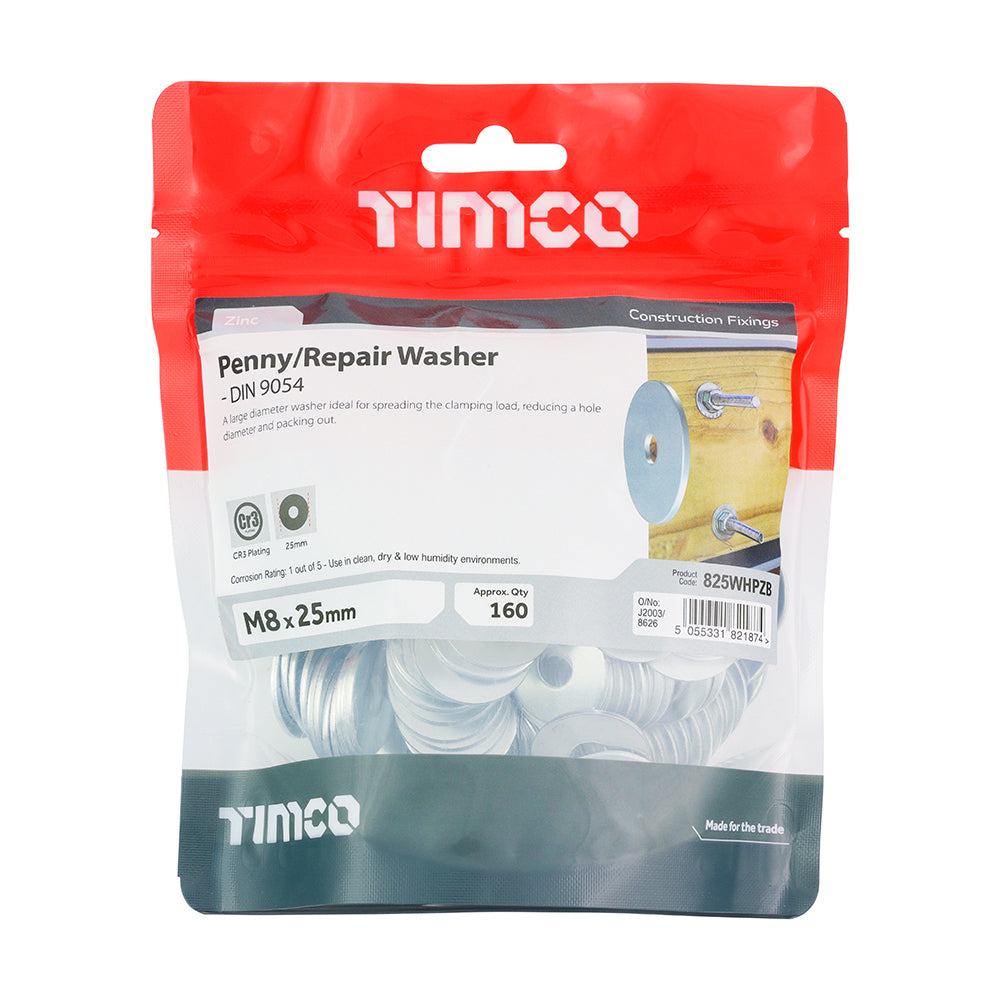 Penny Washer DIN 9054 - BZP - M8 x 25 | TIMpac of 8