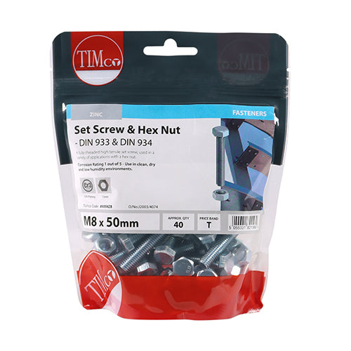 Set Screw & Hex Nut - BZP - M8 x 50 | TIMpac of 2