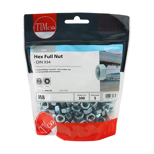 Hex Nut DIN 934 - BZP - M8 | TIMpac of 30