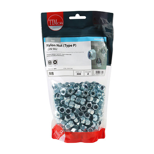 Nylon Nut Type P DIN 982 BZP - M8 | TIMpac of 10