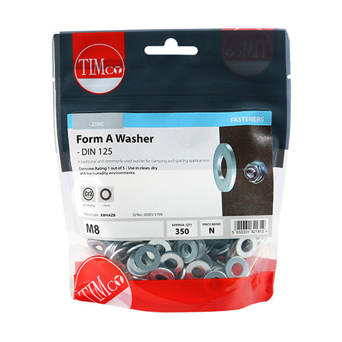 Form A Washer DIN 125A - BZP - M8 | TIMpac of 30