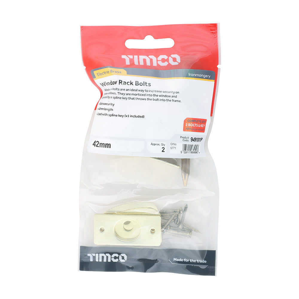 Window Rack Bolts E. Brass - 42mm | TIMpac of 2