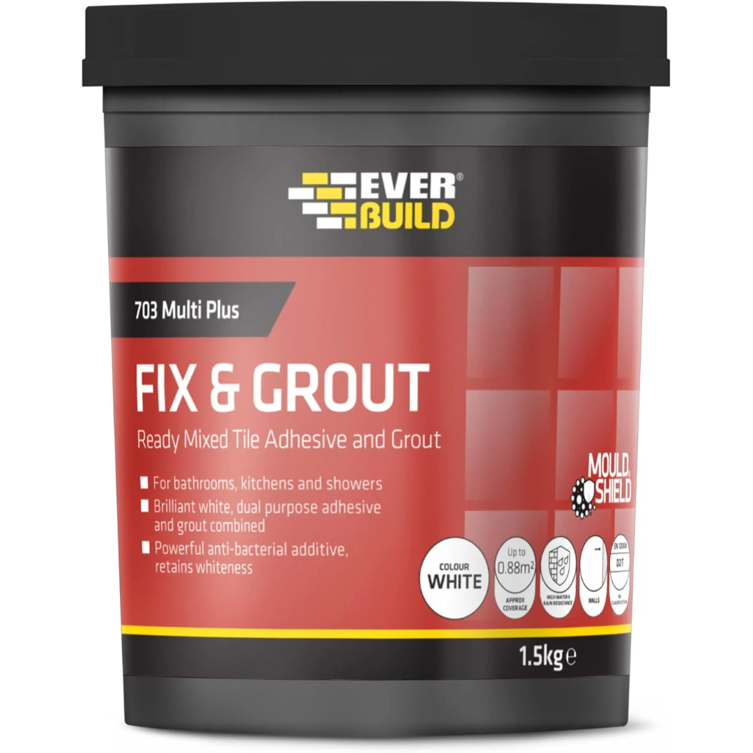 Everbuild Fix & Grout - Ready Mixed Tile Adhesive and Grout 1.5Kg - White