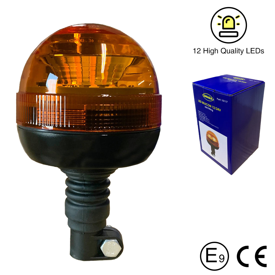 Gwaza Amber Lens LED Beacon - Low Profile Spigot Fitting