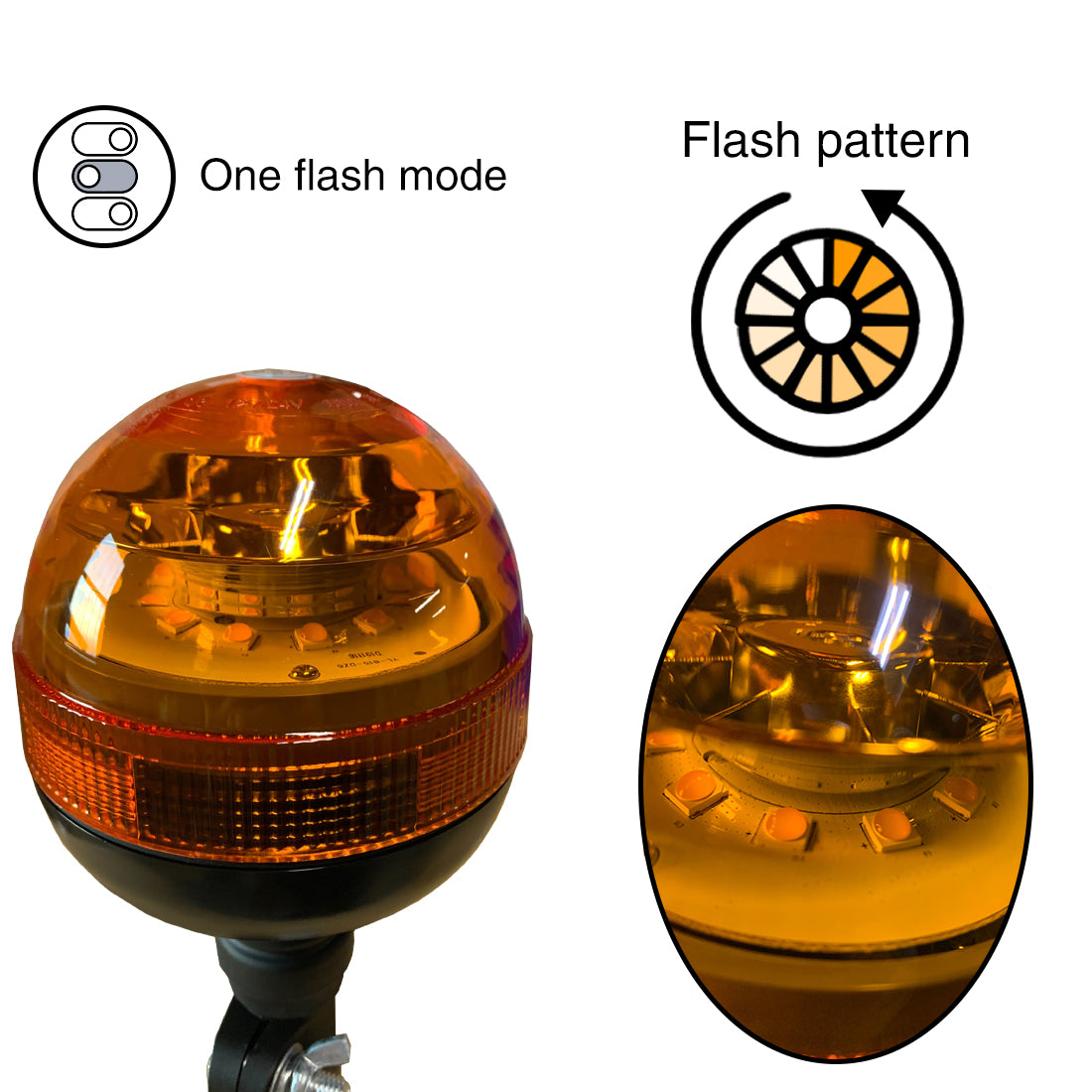 Gwaza Amber Lens LED Beacon - Low Profile Spigot Fitting