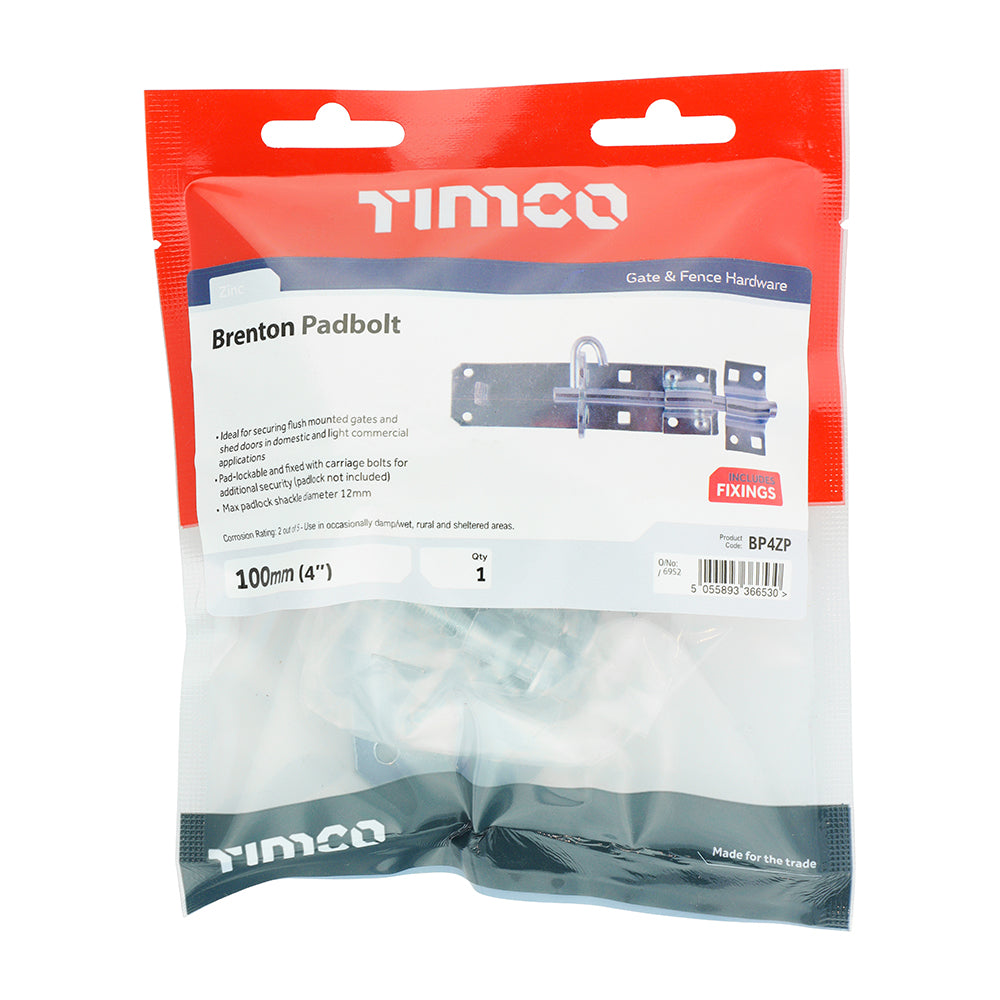Brenton Padbolt Zinc - 4" | Plain Bag