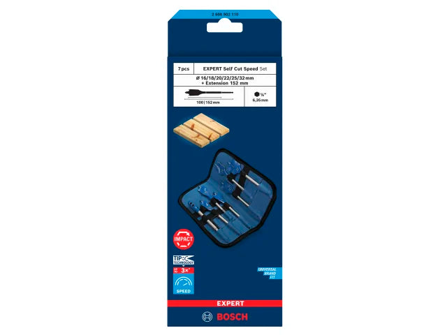 Bosch EXPERT Self Cut Speed Spade Drill Bit Set - 7 Piece Bosch