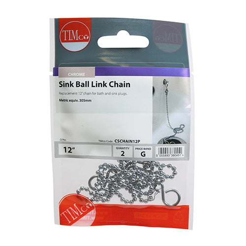 Sink Ball Link Chains - Chrome - 12" | TIMpac of 2