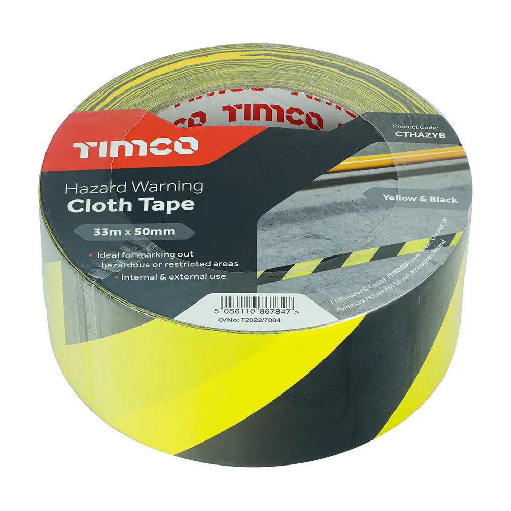 Timco Hazard Warning Cloth Tape - Yellow and Black Timco