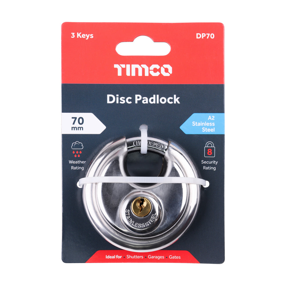 TIMCO Stainless Steel Disc Padlock - 70mm