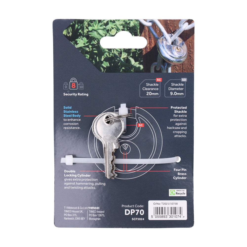TIMCO Stainless Steel Disc Padlock - 70mm