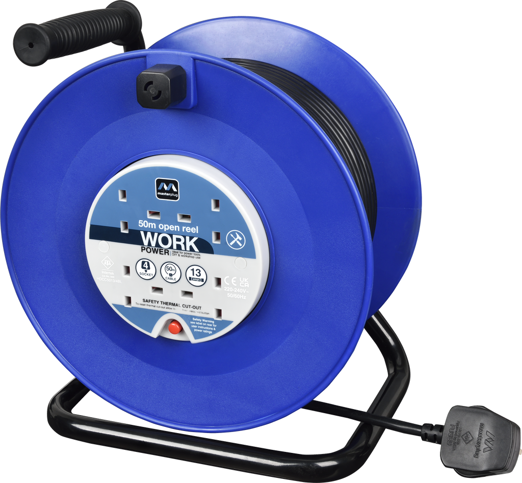 Masterplug 4 Plug Open Cable Extension Reel 50 Metres