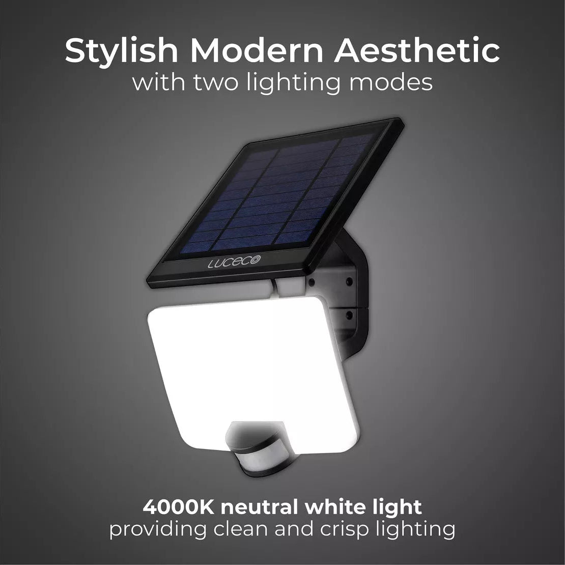 Solar wall light with a stylish modern design on a dark background