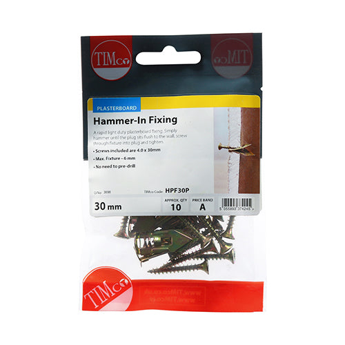 Hammer-In Plasterboard Fixing - 4.0 x 30mm | TIMpac of 10