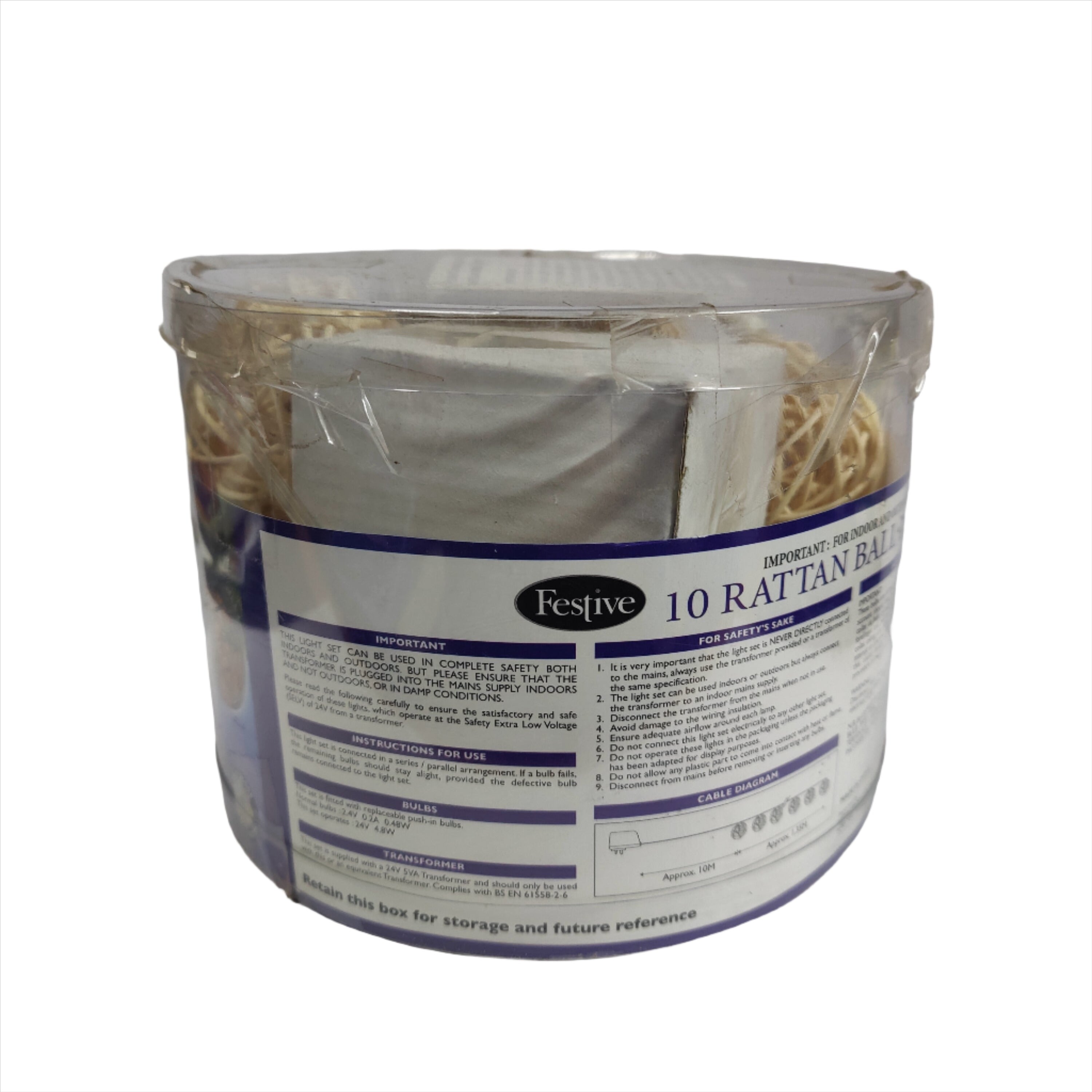 Festive 10 Rattan Ball Lights - Indoor/Outdoor Use