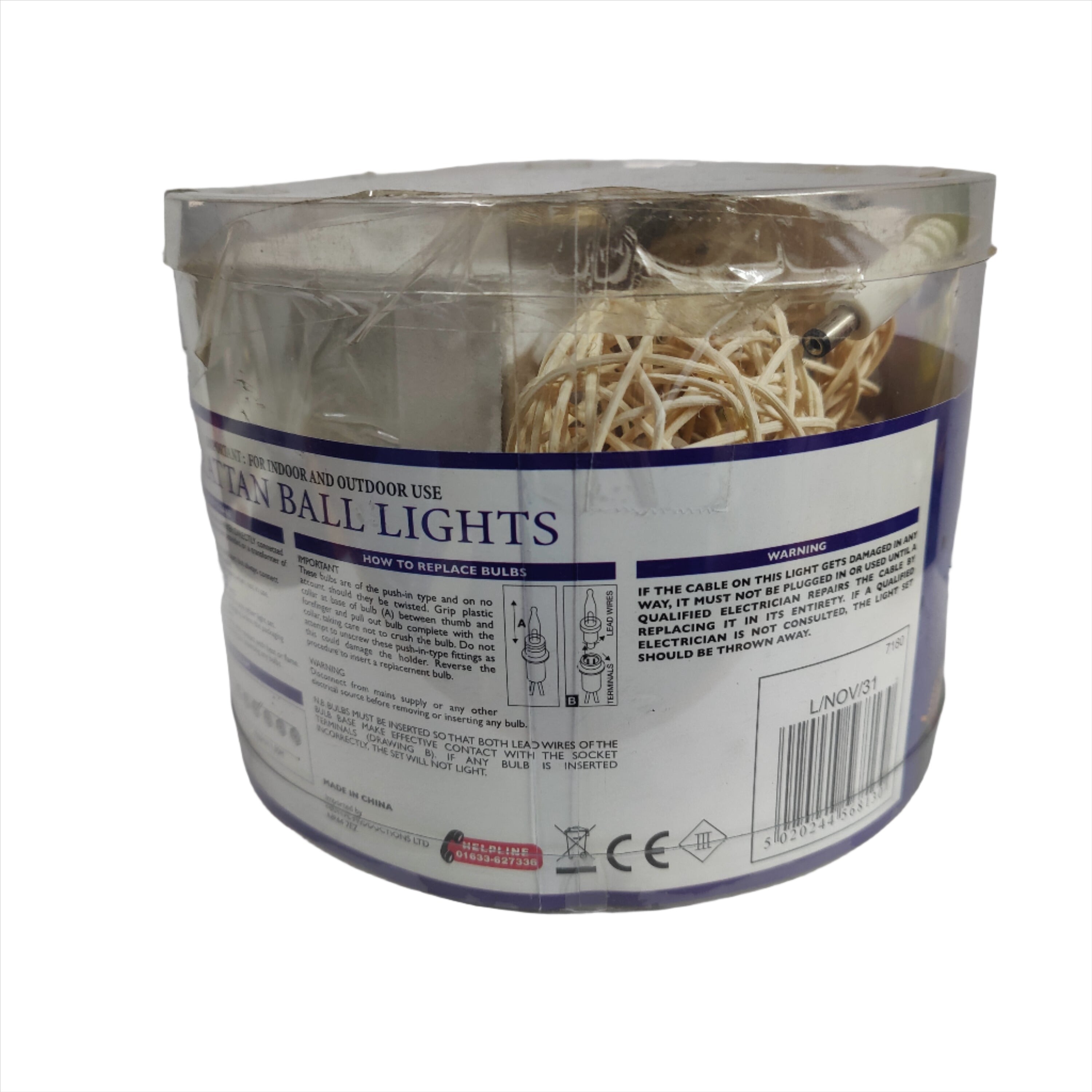 Festive 10 Rattan Ball Lights - Indoor/Outdoor Use