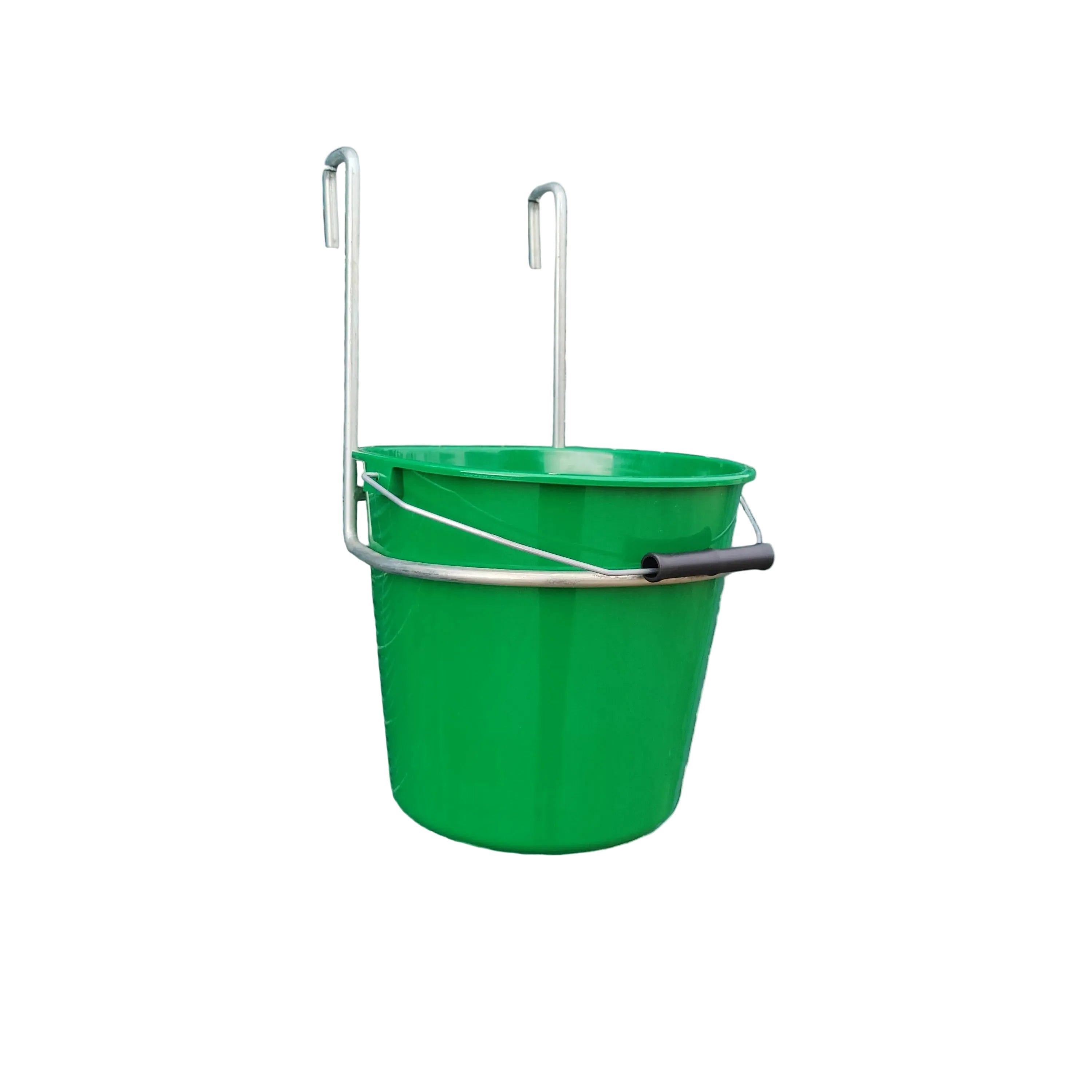 Galvanised Sheep Hurdle Bucket Holder with 5 Litre Green Bucket Tanat Supplies | Agricultural, Building & General Hardware