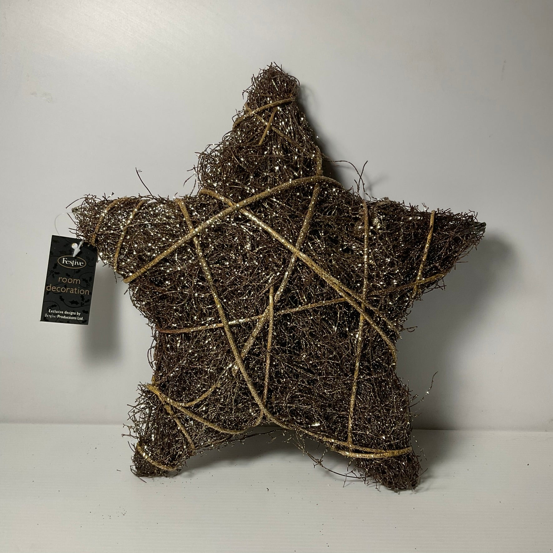 Christmas Rattan Weave Star Decoration - Bronze Glitter Tanat Supplies