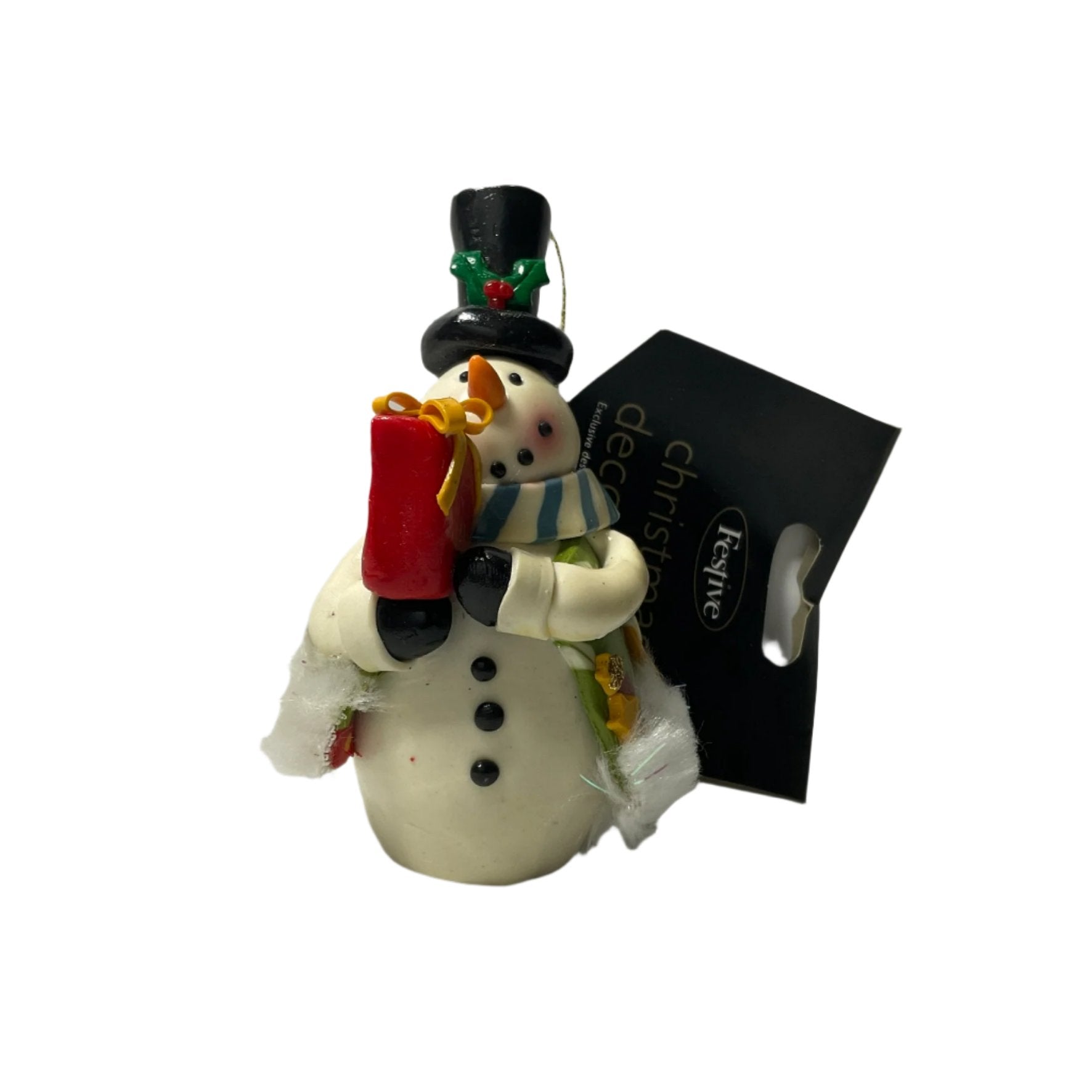 Claydough Christmas Snowman Ornament - Red Present Tanat Supplies