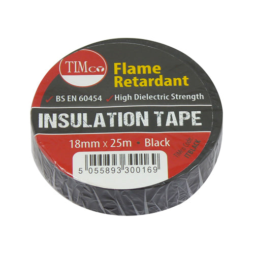 PVC Insulation Tape Black - 25m x 18mm | Roll Pack of 10
