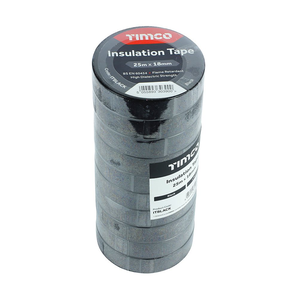 PVC Insulation Tape Black - 25m x 18mm | Roll Pack of 10