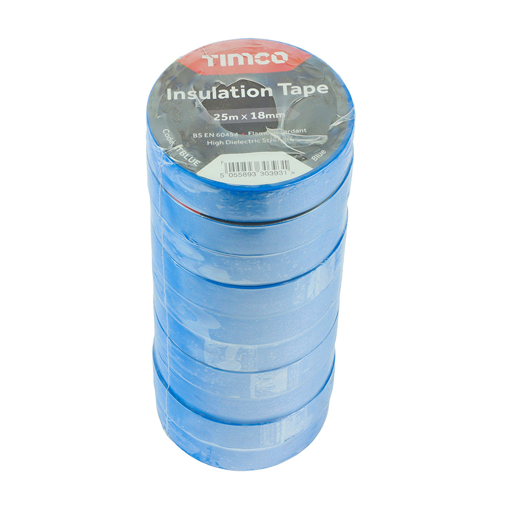 PVC Insulation Tape Blue - 25m x 18mm | Roll Pack of 10