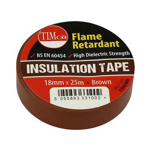 PVC Insulation Tape Brown - 25m x 18mm | Roll Pack of 10