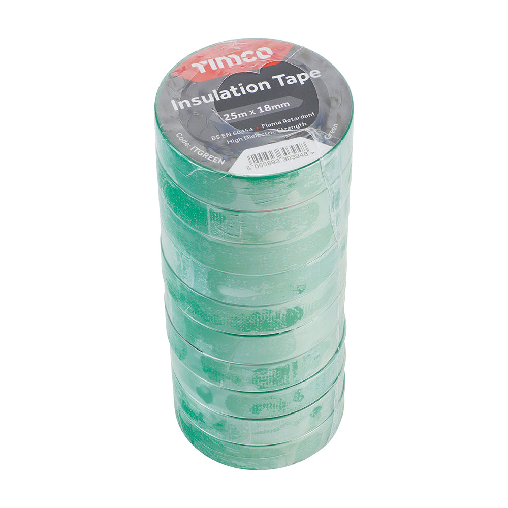 PVC Insulation Tape Green - 25m x 18mm | Roll Pack of 10