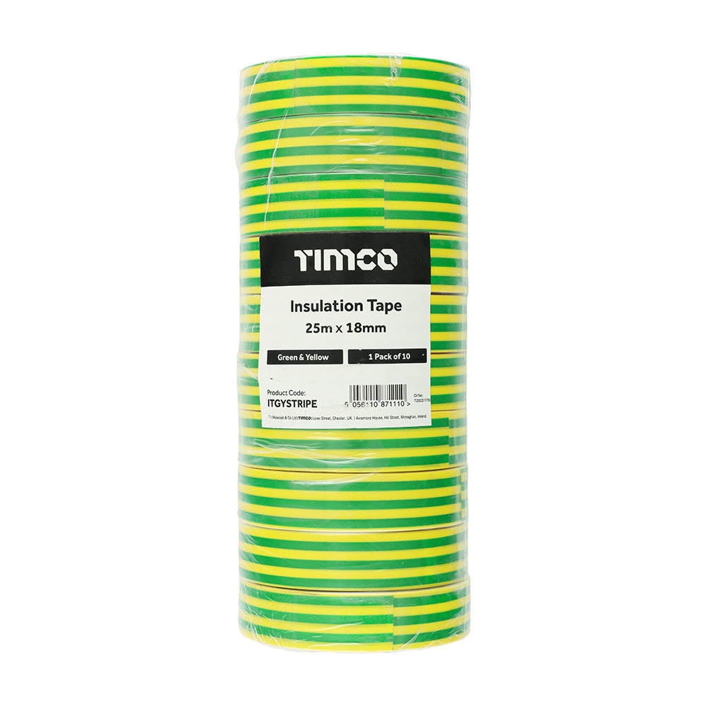 PVC Insulation Tape Stripe - 25m x 18mm | Roll Pack of 10