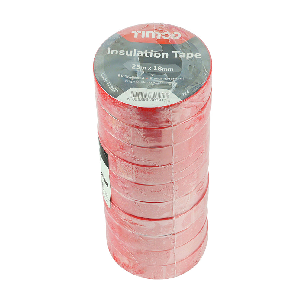 PVC Insulation Tape Red - 25m x 18mm | Roll Pack of 10
