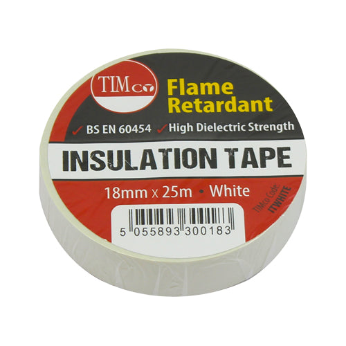 PVC Insulation Tape White - 25m x 18mm | Roll Pack of 10