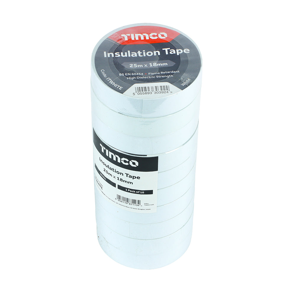 PVC Insulation Tape White - 25m x 18mm | Roll Pack of 10
