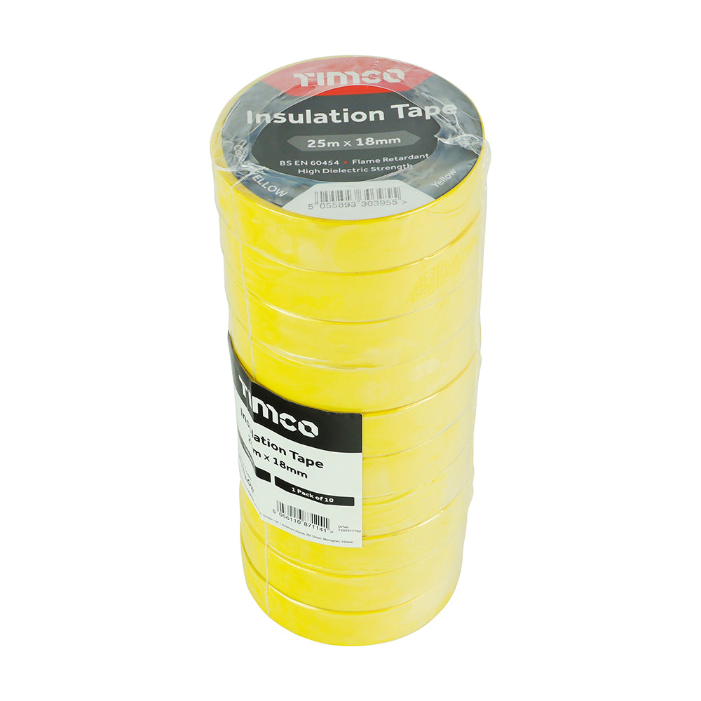 PVC Insulation Tape Yellow - 25m x 18mm | Roll Pack of 10