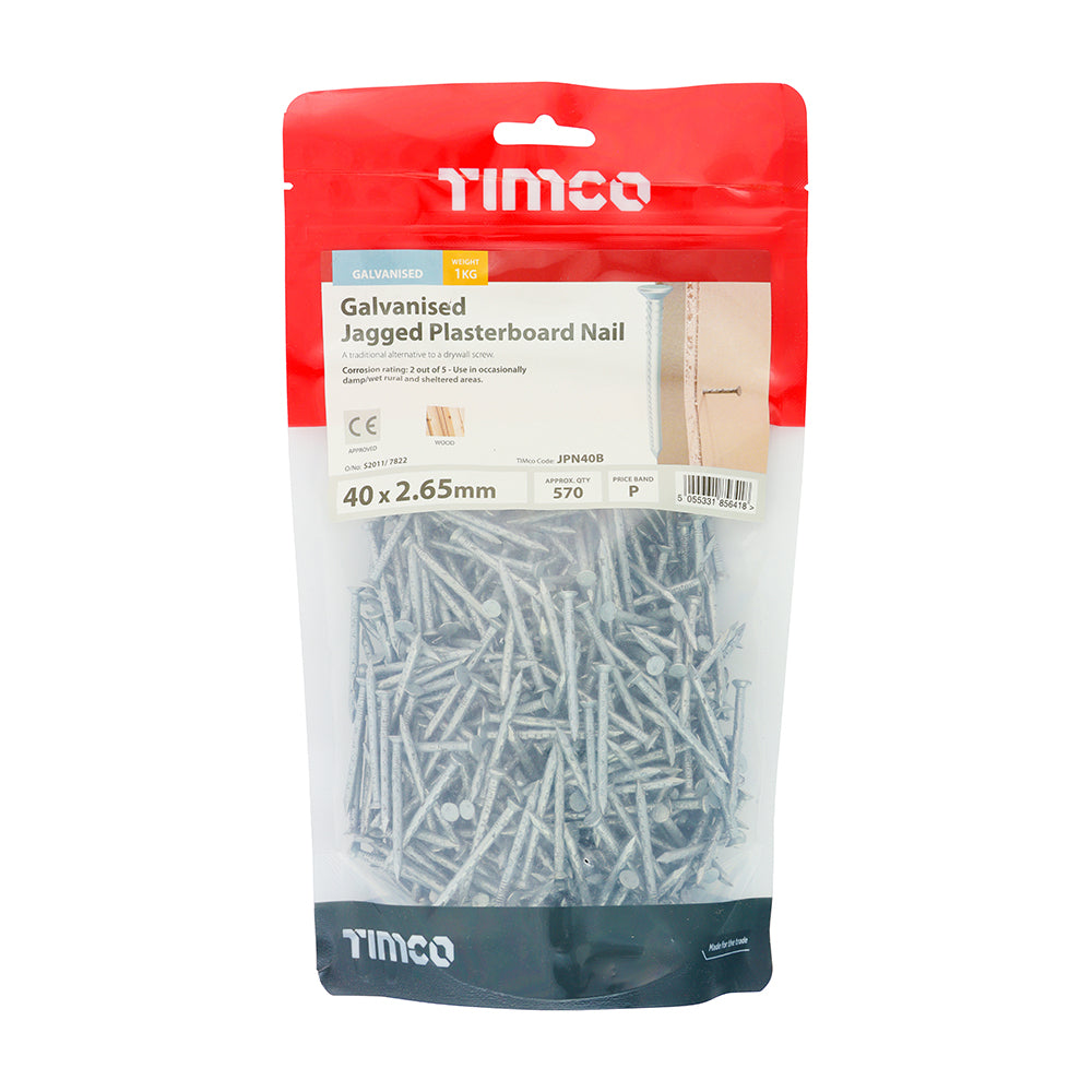 Jagged Plasterboard - Galv - 40 x 2.65 | 0.5kg