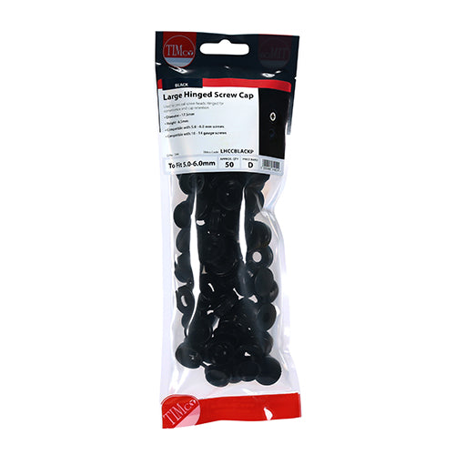 Large Hinged Screw Cap - Black - To fit 5.0 to 6.0 Screw | TIMpac of 50