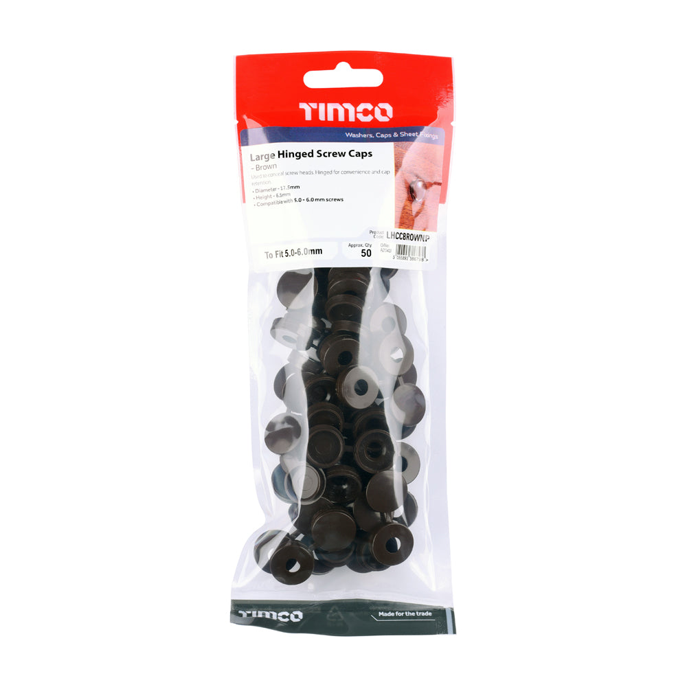 Large Hinged Screw Cap - Brown - To fit 5.0 to 6.0 Screw | TIMpac of 50