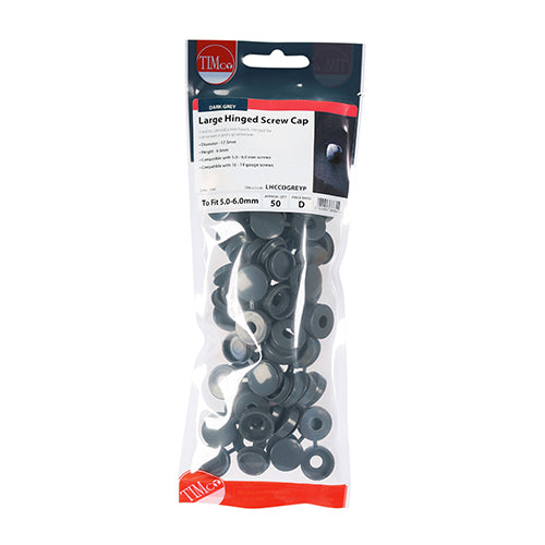 Large Hinged Screw Cap- D Grey - To fit 5.0 to 6.0 Screw | TIMpac of 50