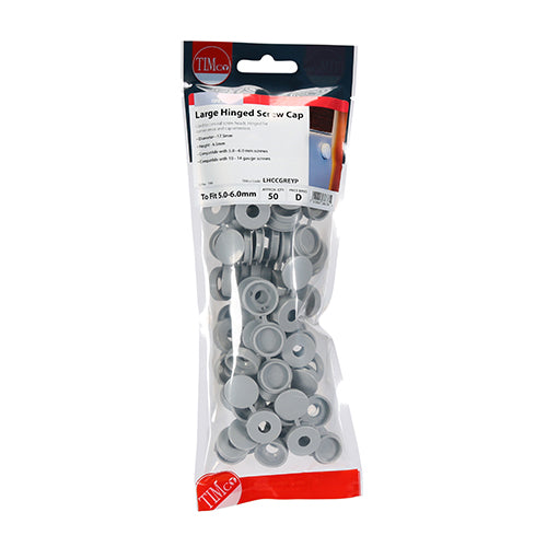 Large Hinged Screw Cap -L Grey - To fit 5.0 to 6.0 Screw | TIMpac of 50
