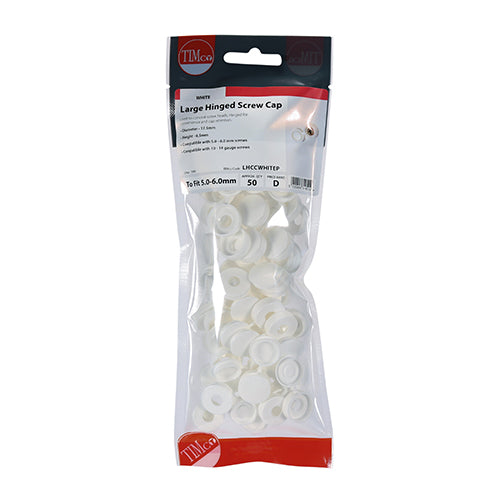 Large Hinged Screw Cap - White - To fit 5.0 to 6.0 Screw | TIMpac of 50