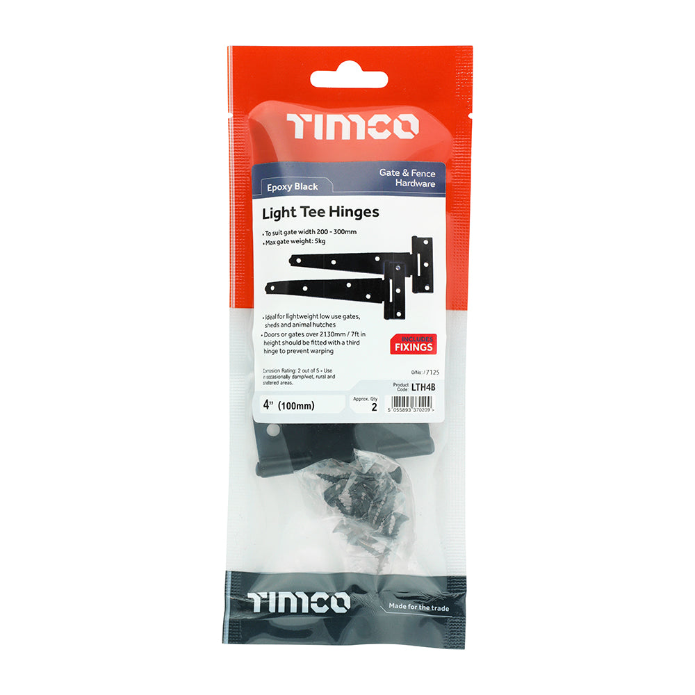 Light Tee Hinge Pair Black - 4" | Plain Bag