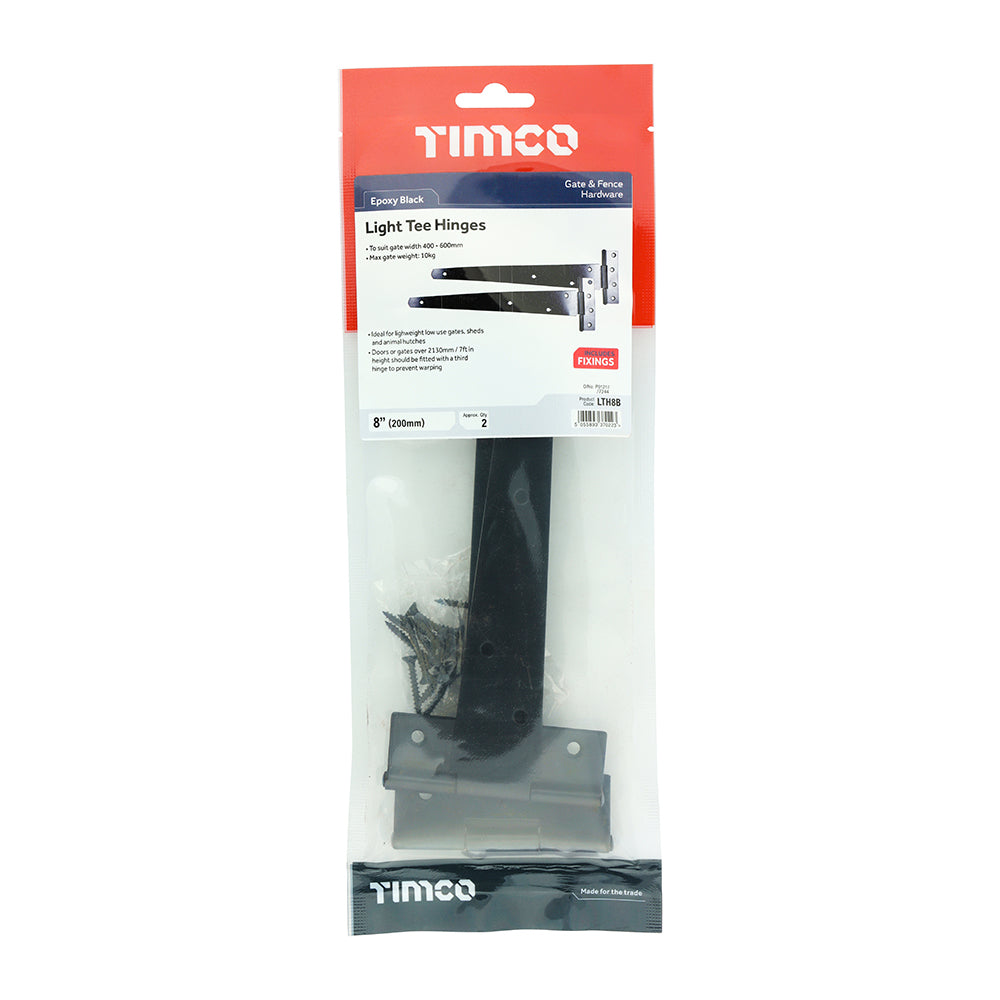 Light Tee Hinge Pair Black - 8" | Plain Bag