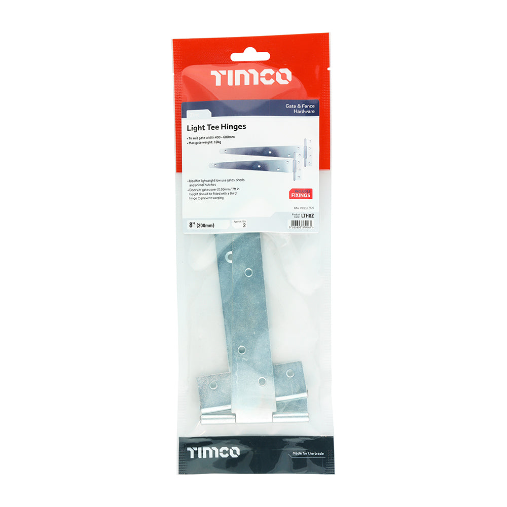Light Tee Hinge Pair Zinc - 8" | Plain Bag