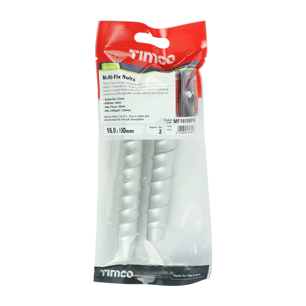 Multi-Fix Bolt Hex Head - 16.0 x 100 | TIMpac of 2