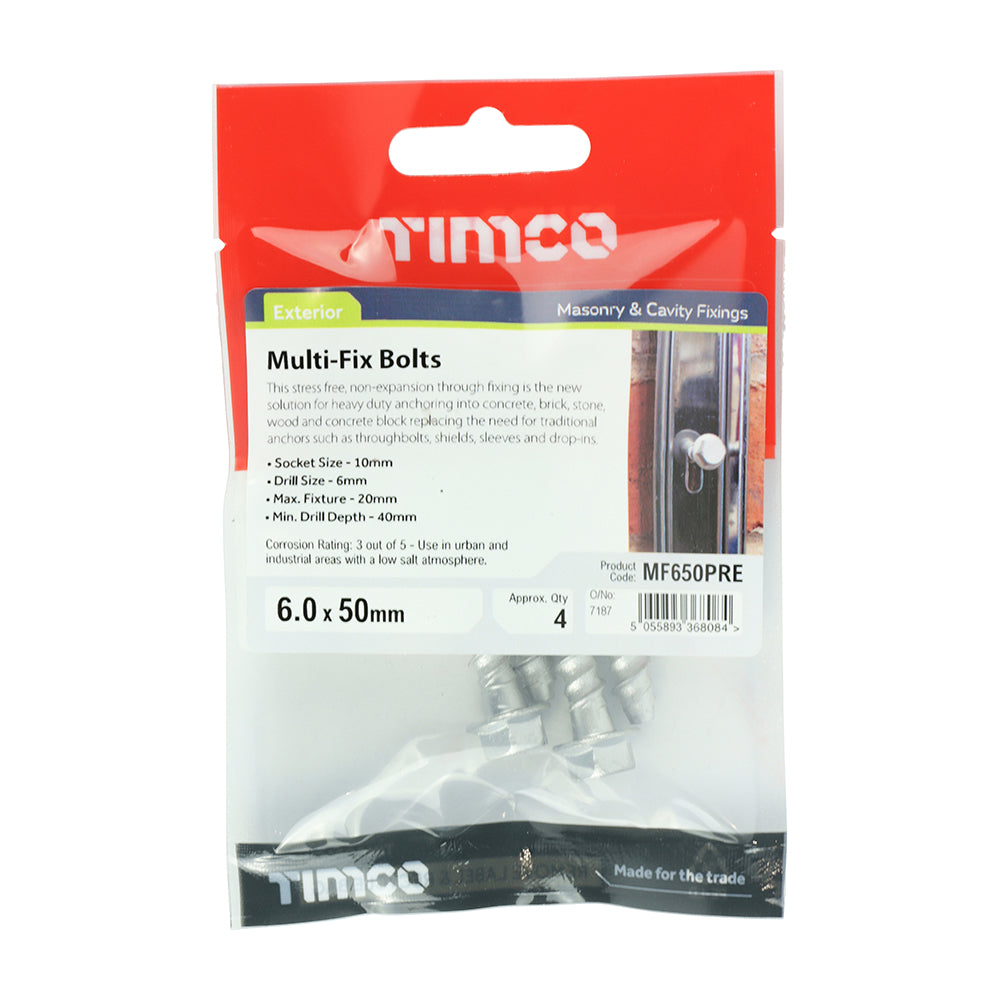 Multi-Fix Bolt Hex Flange Head - 6.0 x 50 | TIMpac of 4