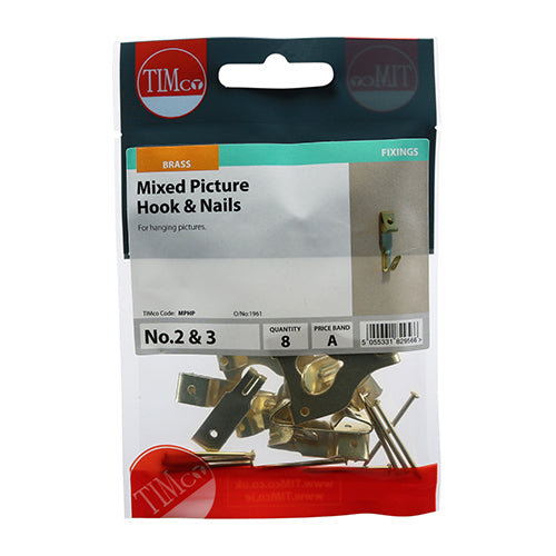 Picture Hook & Nails - E/Brass - Mixed | TIMpac of 8