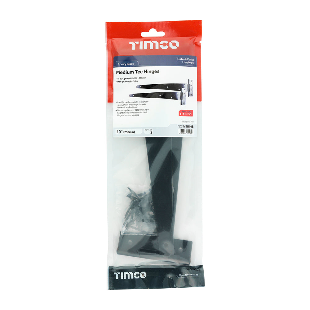 Medium Tee Hinge Pair Black - 10" | Plain Bag