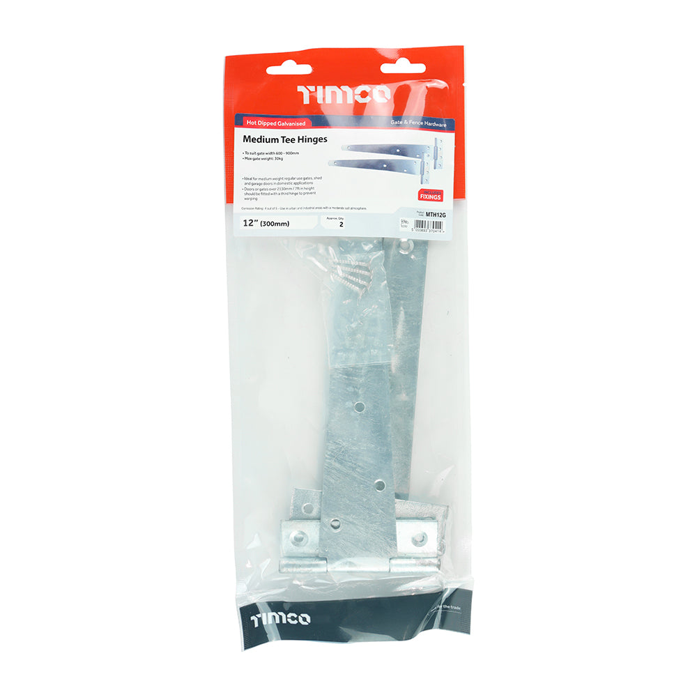 Medium Tee Hinge Pair HDG - 12" | Plain Bag
