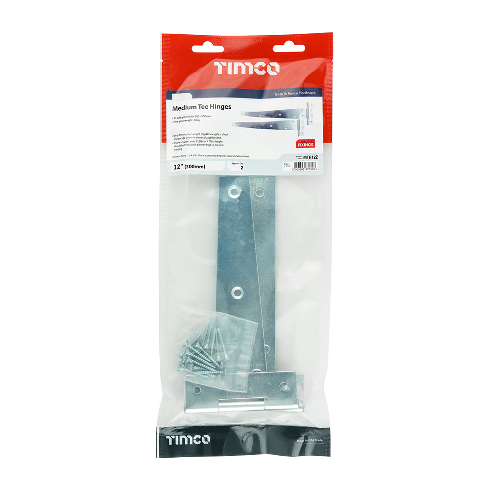 Medium Tee Hinge Pair Zinc - 12" | Plain Bag